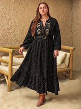Black Polka Dot Maxi Dress with Embroidered Details Black