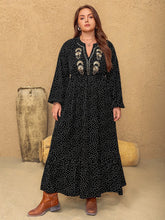 Black Polka Dot Maxi Dress with Embroidered Details