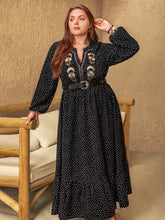 Black Polka Dot Maxi Dress with Embroidered Details