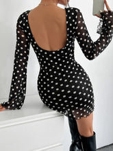 Black Polka Dot Mesh Backless Dress Black