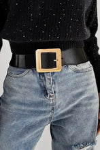 Black PU leather belt with wide alloy buckle