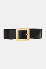 Black PU leather belt with wide alloy buckle