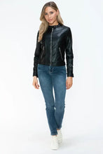Black PU Leather Jacket for Women with Pockets and Zipper Closure Woman Outerwear