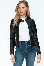Black PU Leather Jacket for Women with Pockets and Zipper Closure Woman Outerwear