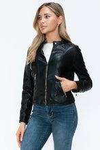 Black PU Leather Jacket for Women with Pockets and Zipper Closure Woman Outerwear