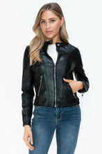 Black PU Leather Jacket for Women with Pockets and Zipper Closure Woman Outerwear