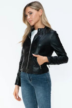 Black PU Leather Jacket for Women with Pockets and Zipper Closure Woman Outerwear