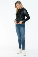 Black PU Leather Jacket for Women with Pockets and Zipper Closure Woman Outerwear