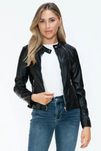 Black PU Leather Jacket for Women with Pockets and Zipper Closure Black Woman Outerwear