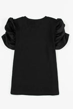 Black Puff Sleeve Cotton Blend Blouse Woman T Shirts