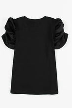 Black Puff Sleeve Cotton Blend Blouse Woman T Shirts