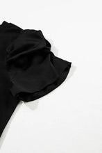 Black Puff Sleeve Cotton Blend Blouse Woman T Shirts