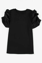 Black Puff Sleeve Cotton Blend Blouse Woman T Shirts