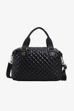 Black PU leather handbag: quilted duffle with top handles and strap