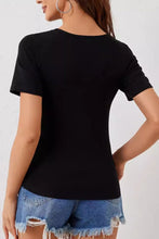 Black Rhinestone Zipper Short Sleeve T Shirt for Women