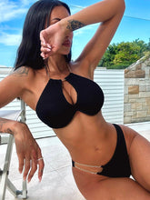 Black Ribbed Bikini with Gold Chain Detail and Underwire Top Black