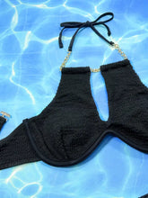 Black Ribbed Bikini with Gold Chain Detail and Underwire Top Swimwear