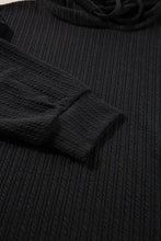 Charcoal gray ribbed dropped shoulder hoodie with folded cuff detail