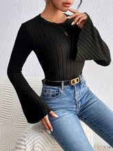Black Ribbed Knit Bell Sleeve Top