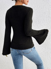 Black Ribbed Knit Bell Sleeve Top