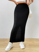 Black Ribbed Knit Maxi Skirt with Side Slit for Women Woman Skirts