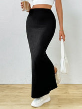 Black Ribbed Knit Maxi Skirt with Side Slit for Women Woman Skirts