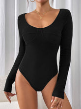 Black Ribbed Long Sleeve Bodysuit for Women Black