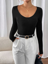 Black Ribbed Long Sleeve Bodysuit for Women