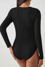 Black Ribbed Long Sleeve Bodysuit with Chest Cutout
