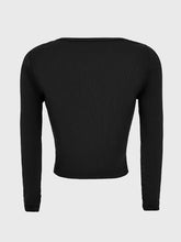 Black Ribbed Long Sleeve Crop Top for Women Woman T Shirts