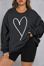 Plus size heart ribbed round neck sweatshirt with black heart design