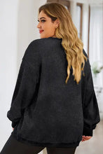 Plus size heart ribbed round neck black oversized corduroy sweater