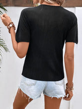 Black Ribbed Short Sleeve Mock Neck Top for Women Woman T Shirts