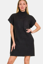 Black Ribbed Short Sleeve Sweater Mini Dress Black