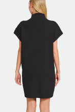 Black Ribbed Short Sleeve Sweater Mini Dress