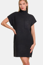 Black Ribbed Short Sleeve Sweater Mini Dress