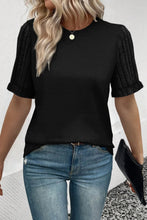 Black Ribbed Sleeve Short Sleeve T Shirt for Women Black