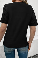 Black Ribbed Sleeve Short Sleeve T Shirt for Women
