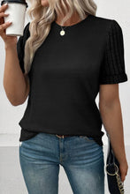 Black Ribbed Sleeve Short Sleeve T Shirt for Women