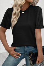 Black Ribbed Sleeve Short Sleeve T Shirt for Women