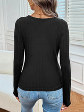 Black Ribbed V-Neck Long Sleeve Sweater for Women