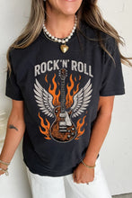 Black Rock and Roll Graphic Round Neck T-Shirt for Women Black