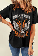 Black Rock and Roll Graphic Round Neck T-Shirt for Women Woman T Shirts
