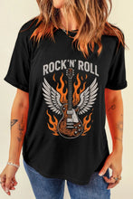 Black Rock and Roll Graphic Round Neck T-Shirt for Women