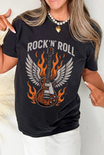 Black Rock and Roll Graphic Round Neck T-Shirt for Women