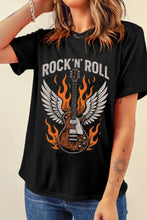Black Rock and Roll Graphic Round Neck T-Shirt for Women
