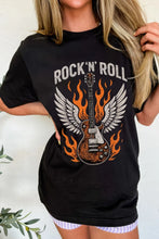 Black Rock and Roll Graphic Round Neck T-Shirt for Women