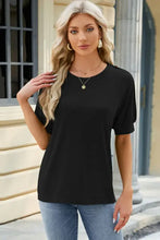 Womens black round neck buttoned short sleeve t-shirt
