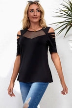 Black Round Neck Cold Shoulder Top with Short Sleeve Length Woman T Shirts