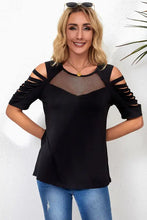 Black Round Neck Cold Shoulder Top with Short Sleeve Length Woman T Shirts